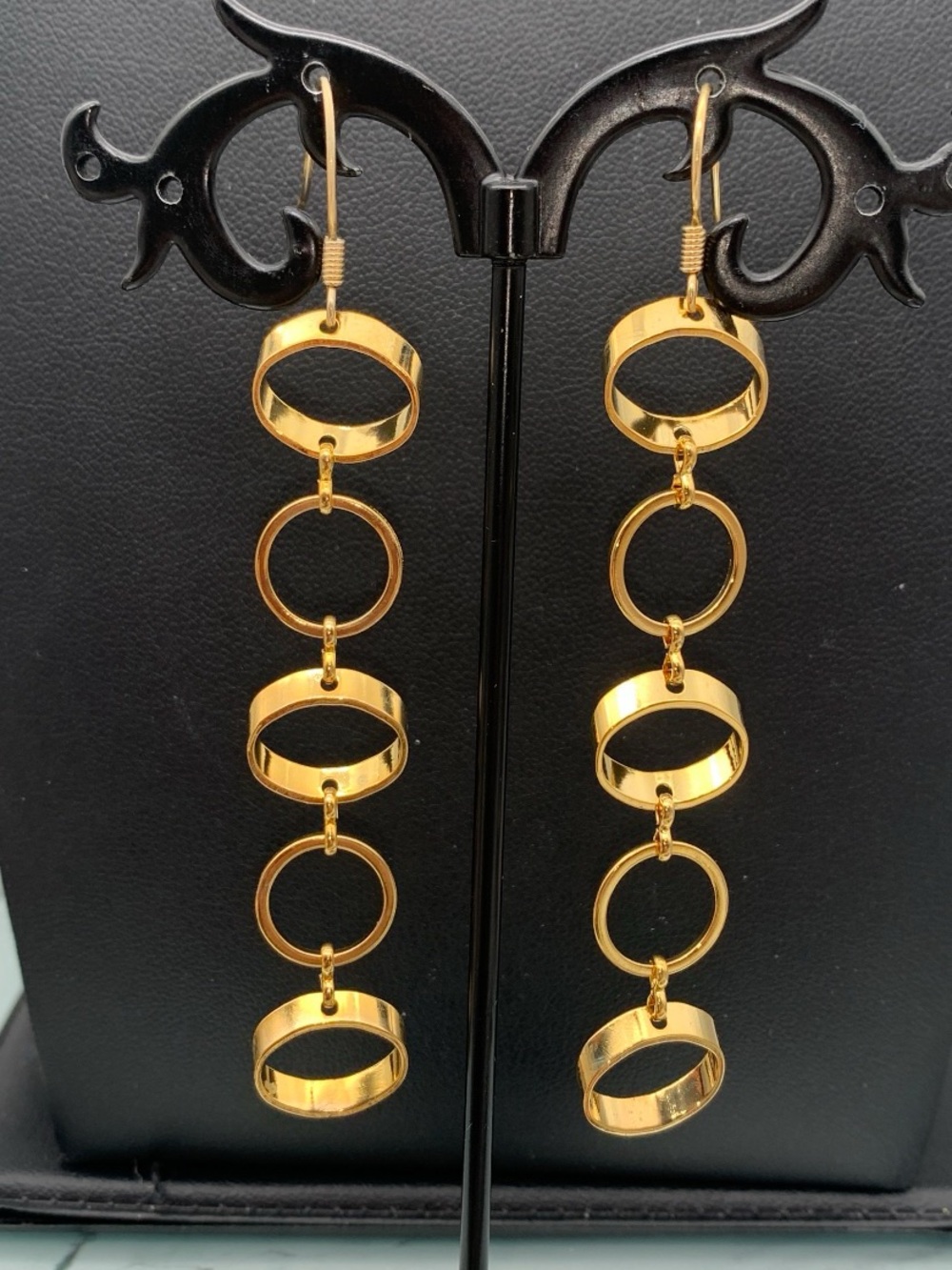 Gold tone Linear Circle Drop Earrings - Women Jewelry